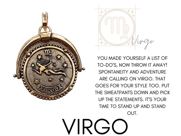 Virgo zodiac sign with horoscope and DYLAN LEX zodiac pendant / charm