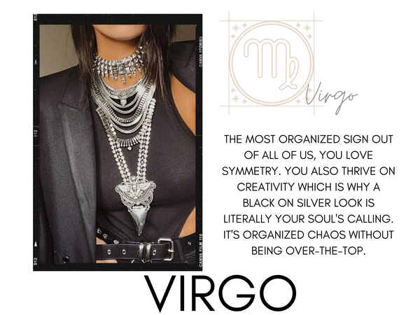 Virgo zodiac sign with horoscope and DYLAN LEX necklaces