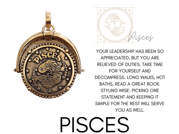 Pisces zodiac sign with horoscope and DYLAN LEX zodiac pendant / charm