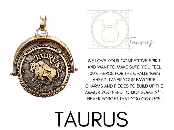 Taurus zodiac sign with horoscope and DYLAN LEX zodiac pendant / charm
