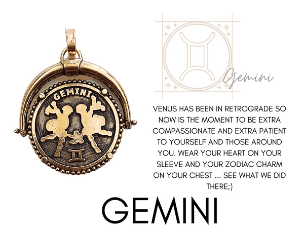 Gemini zodiac sign with horoscope and DYLAN LEX zodiac pendant / charm