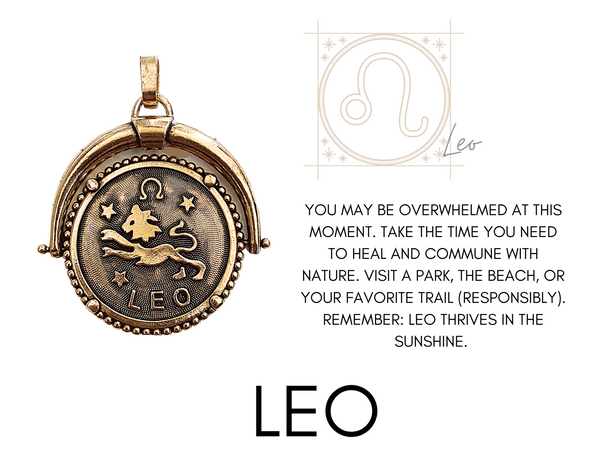 Leo zodiac sign with horoscope and DYLAN LEX zodiac pendant / charm