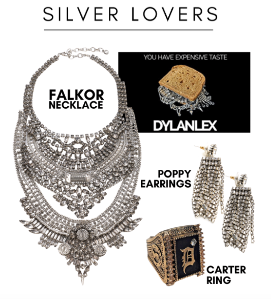 Silver Lovers jewelry set: DYLAN LEX Falkor necklace, DYLAN LEX Poppy earrings, DYLAN LEX Carter ring