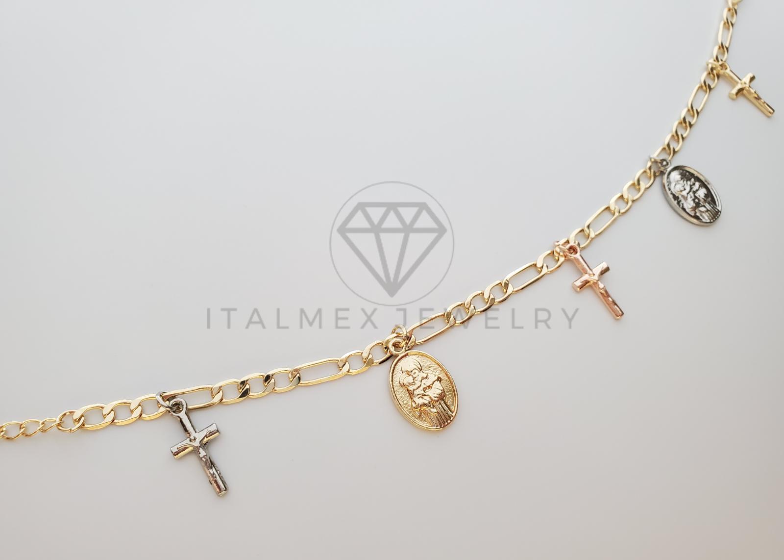 Tobillera Ajustable - Diseño de Cristo y Medalla Virgen Oro L – ItalMex Jewelry