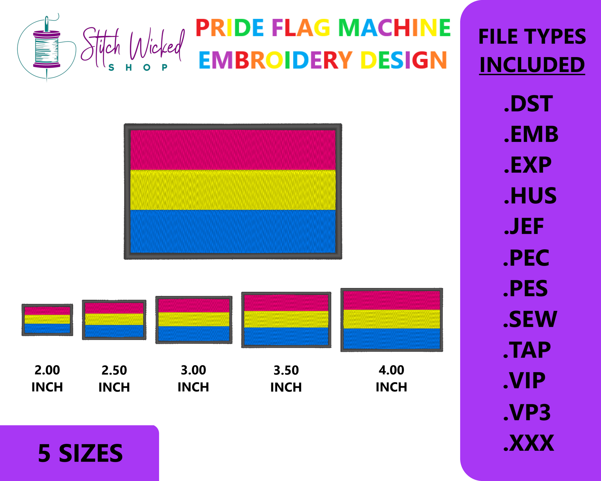 Pansexual Pride Flag Machine Embroidery Design Lgbtq Pride Flag Embro Stitch Wicked Shop 