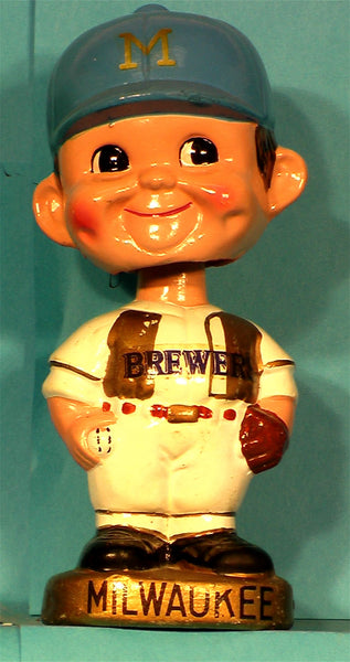 Vintage Milwaukee Brewers gold base bobblehead with bat – Bobhead