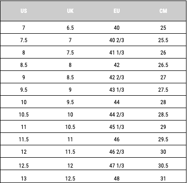 Hoka Footwear Size Chart | Culture Athletics