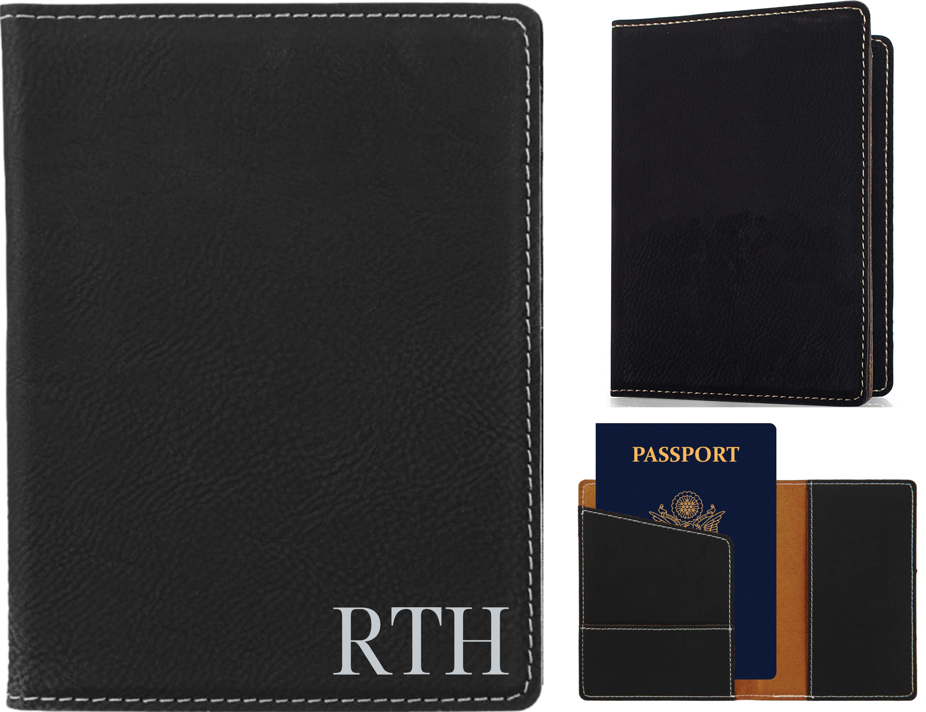 Personalized Leather Passport Cover Grey