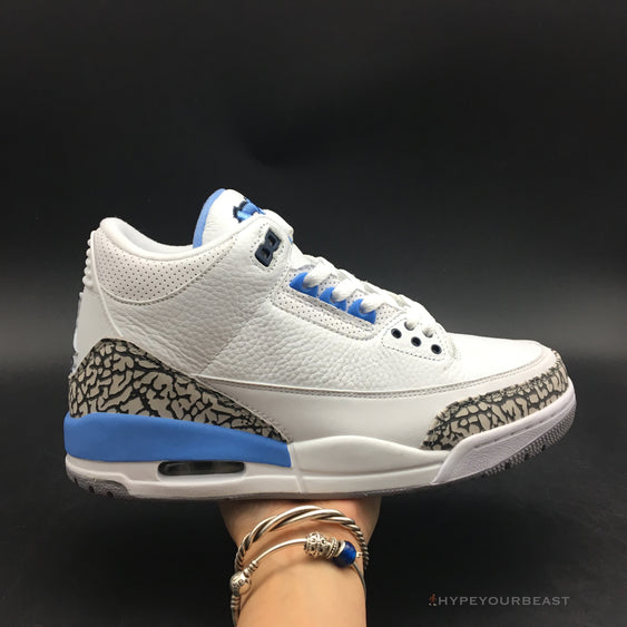 white and blue 3s unc