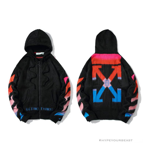 blue and pink off white hoodie