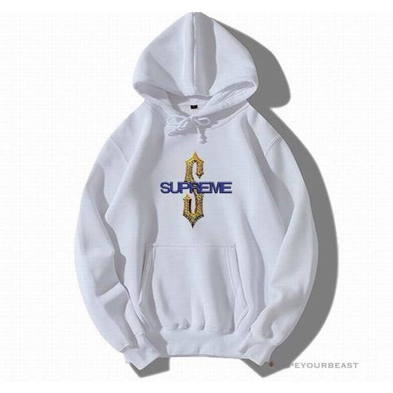 white and purple supreme hoodie