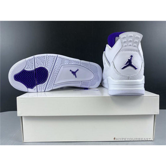 white and metallic purple jordans