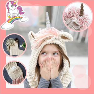 Crochet Knitted Unicorn Hooded Scarf With Pockets Winter