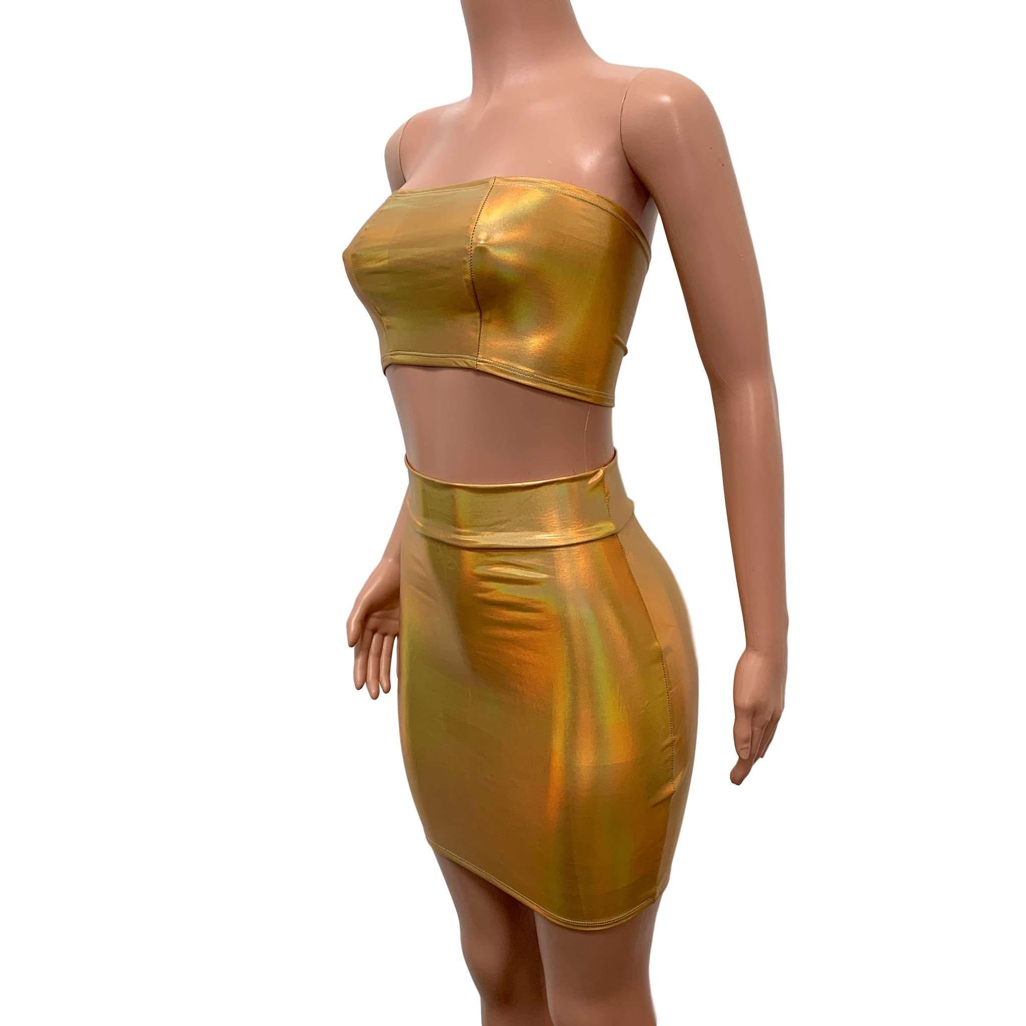 Gold Opal Iridescent Holographic Rave Outfit Skirt/Bandeau– Peridot Clothing