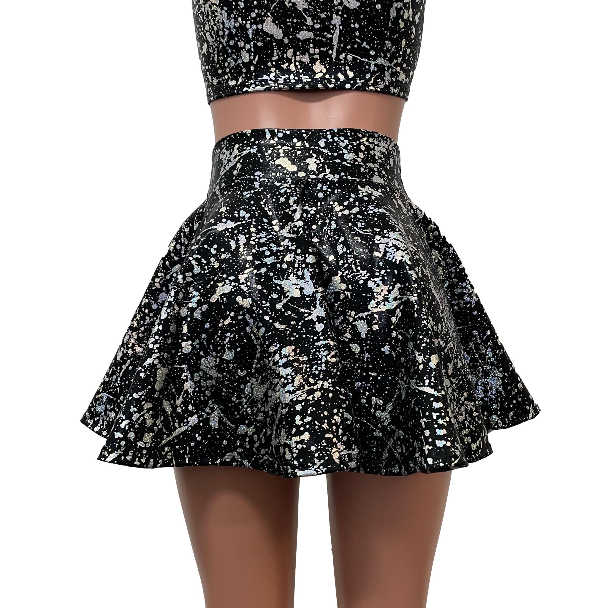 Holo Splatter Skater Skirt Holographic Circle Mini Skirt– Peridot Clothing