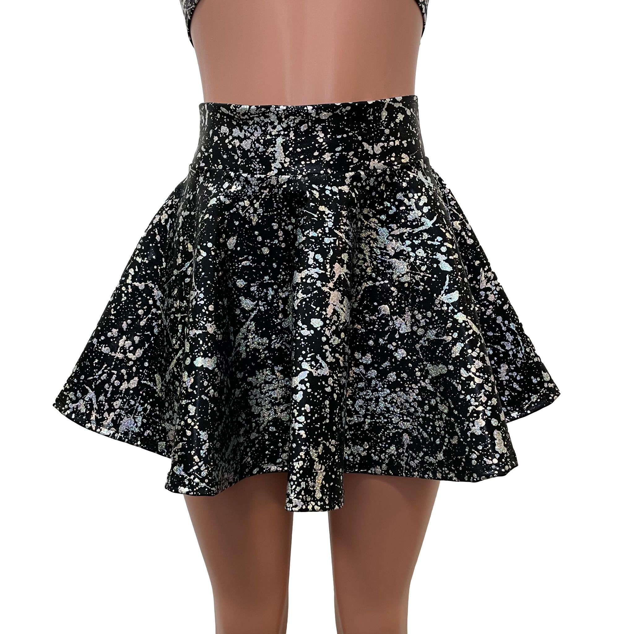 Holo Splatter Skater Skirt Holographic Circle Mini Skirt– Peridot Clothing
