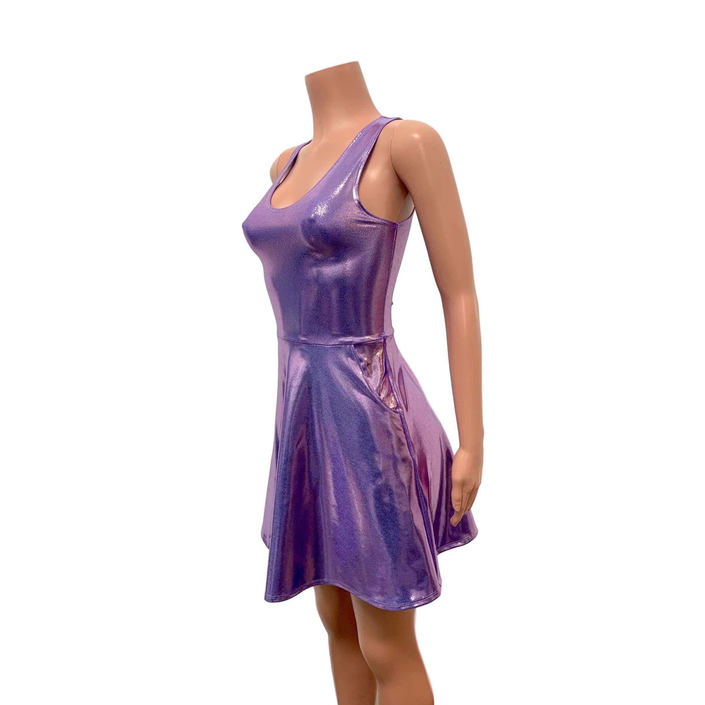 purple metallic mini dress