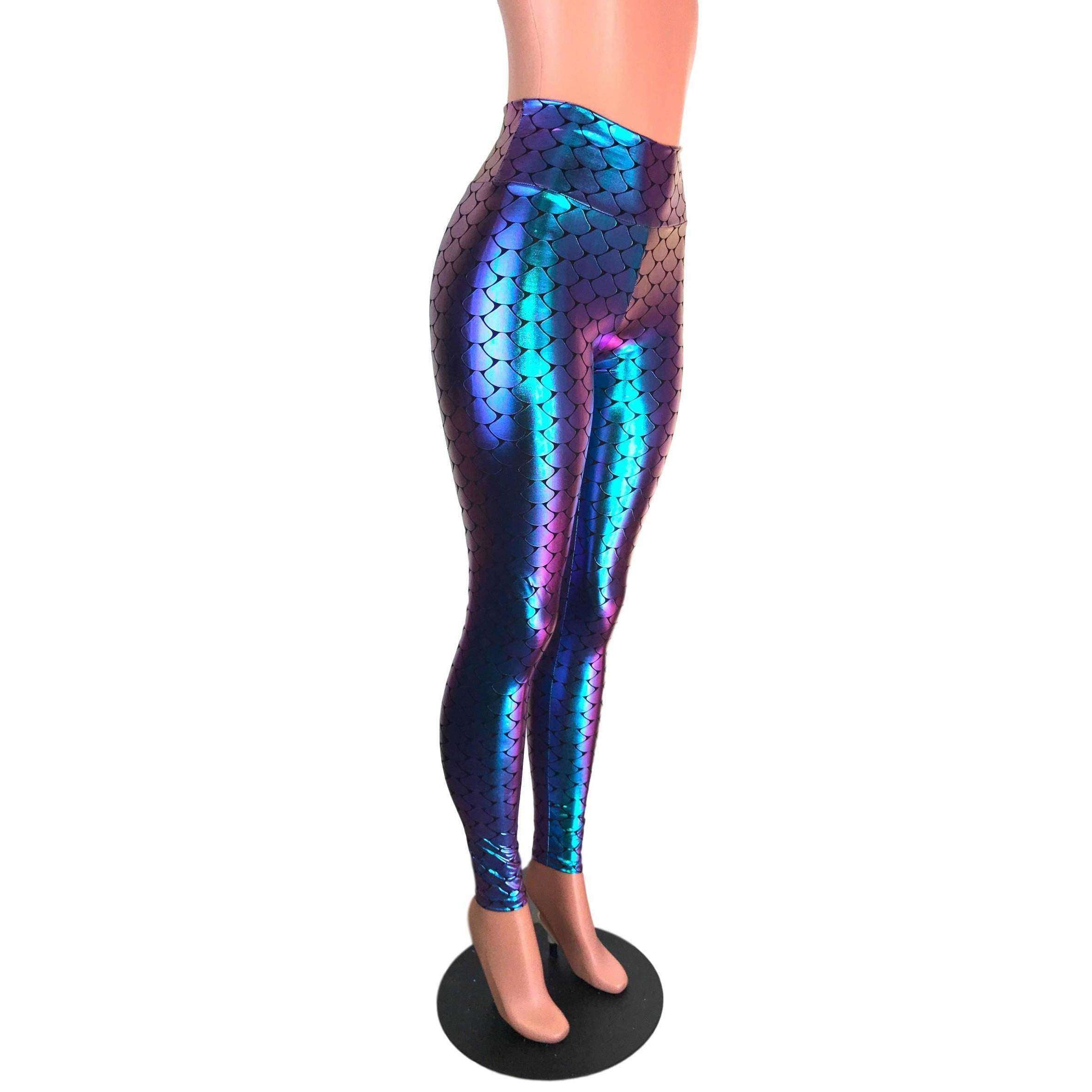 Mermaid Scale Holo Holographic High Waisted Leggings Pants– Peridot ...