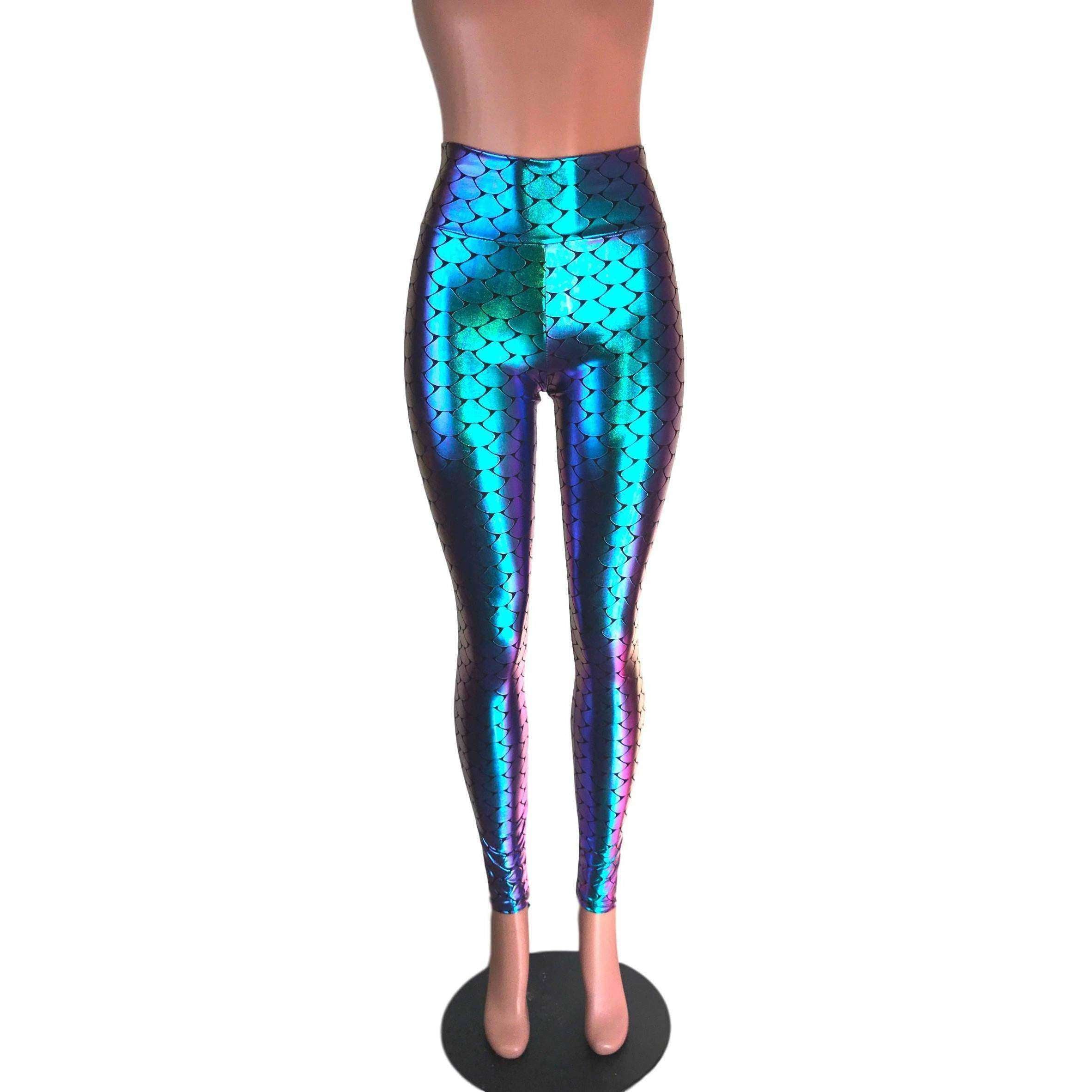 Mermaid Scale Holo Holographic High Waisted Leggings Pants– Peridot ...