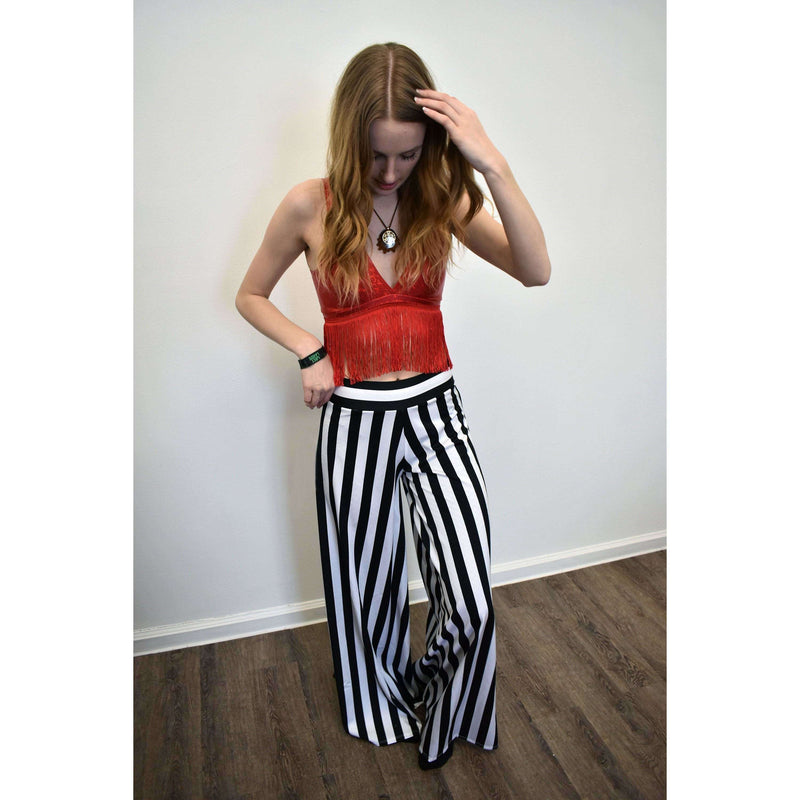 black and white striped wide leg pants