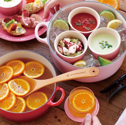 Le Creuset used to serve chilled drinks and fruits