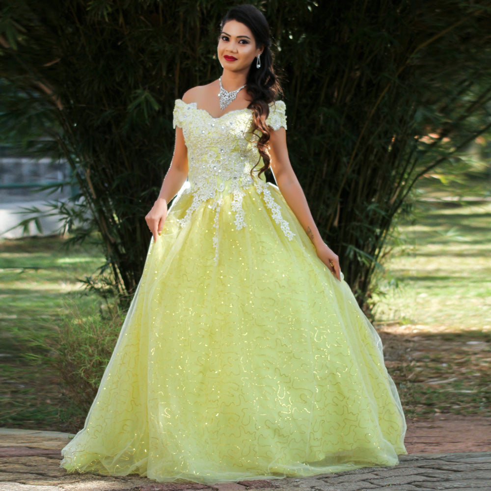 yellow net gown