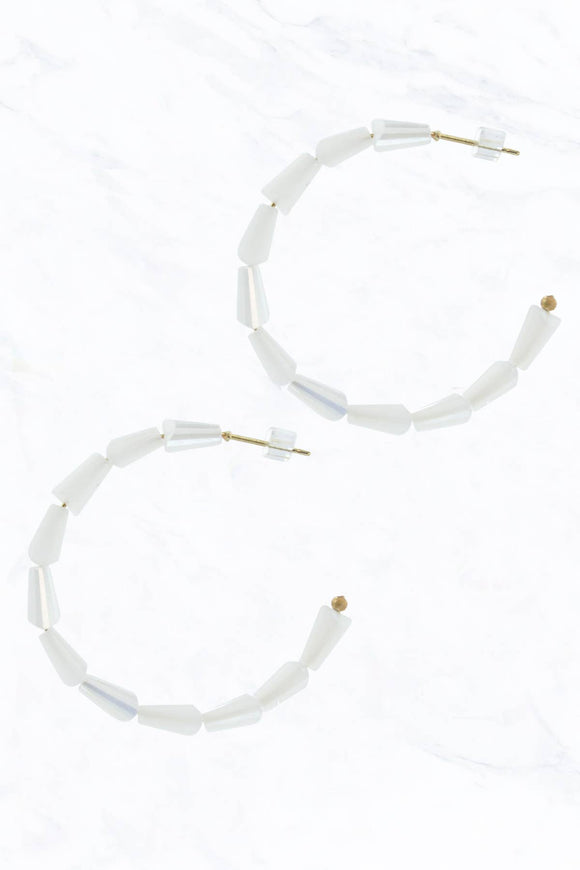 Artificial Crystal Beads Hoop Earrings - White