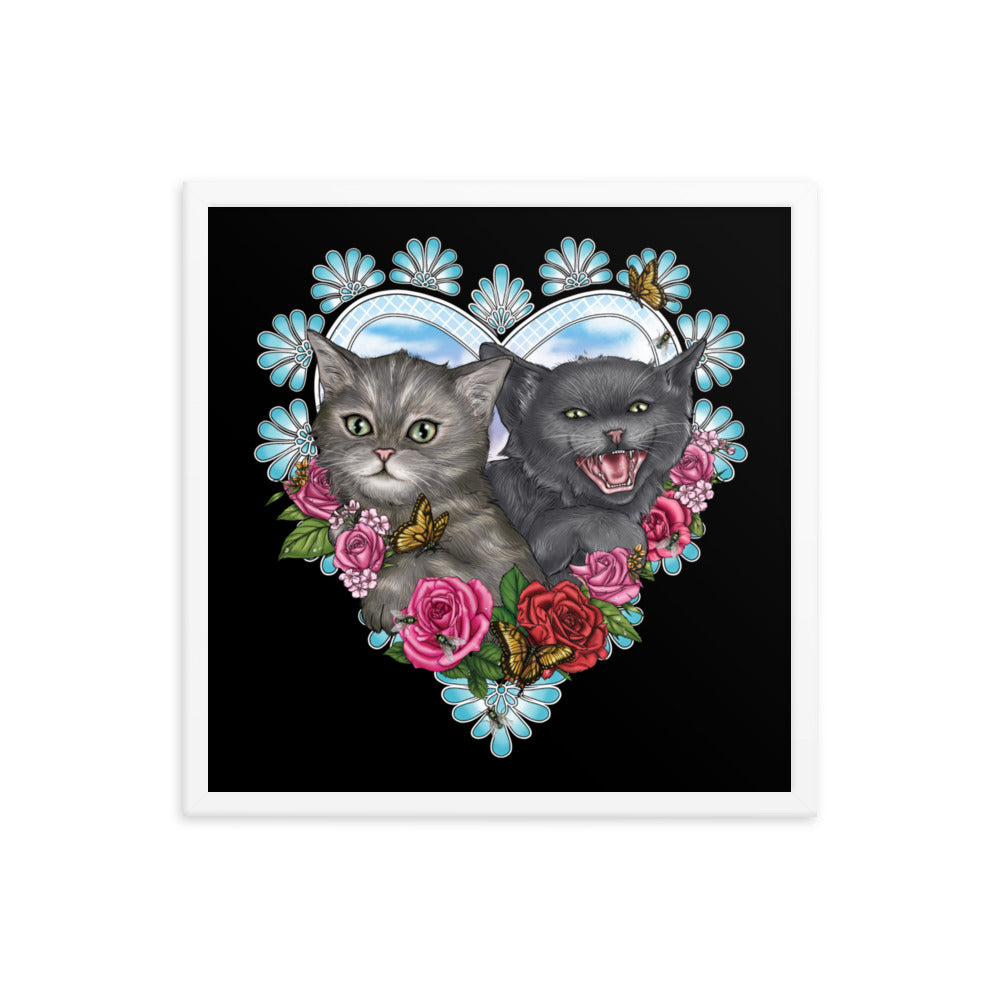Two Kittens Black Background Framed poster