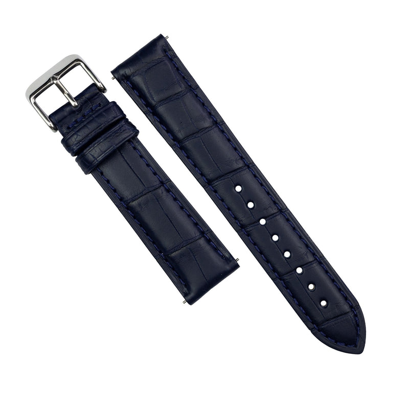 Croc Leather Watch Strap in Navy Square Scale (20mm)