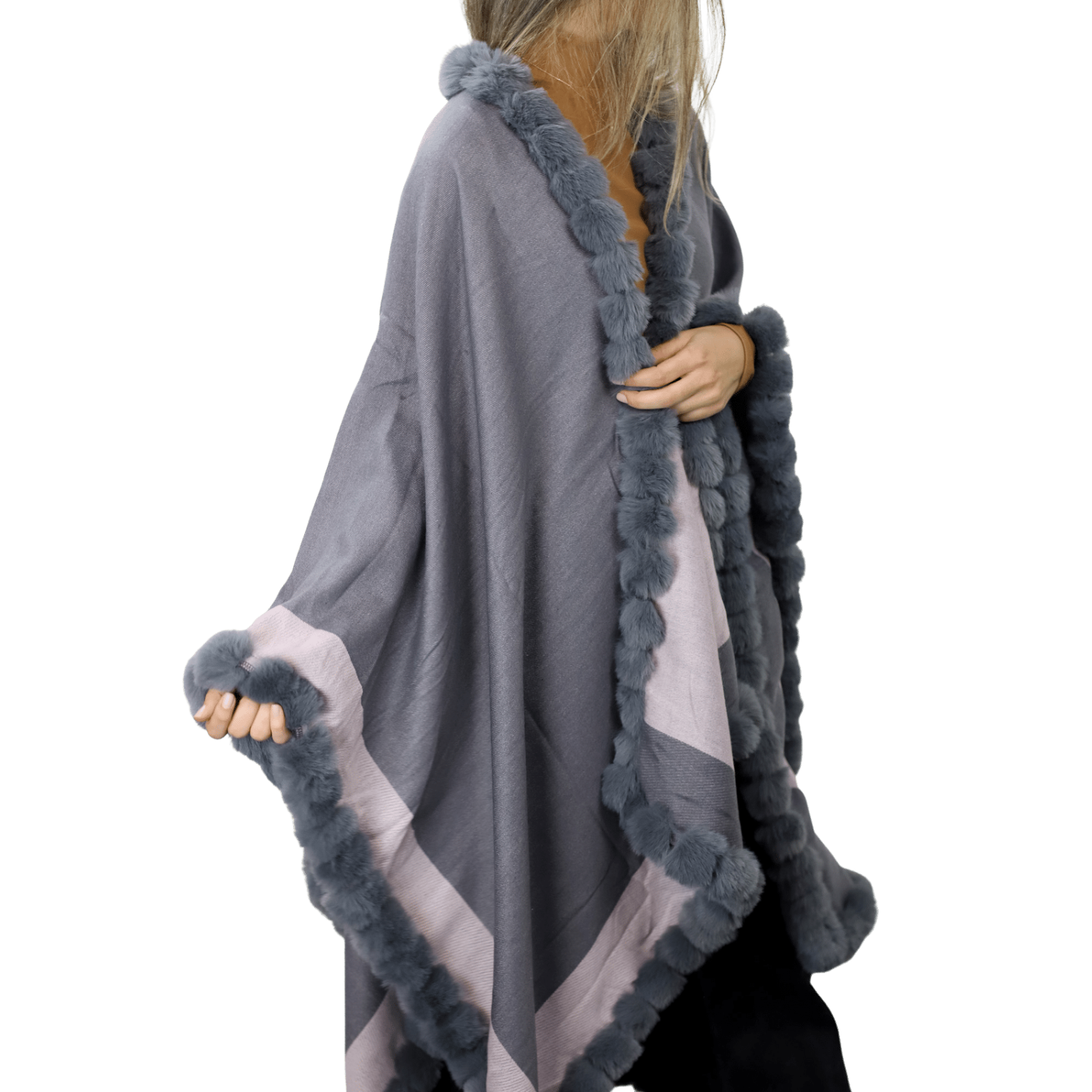 Faux Fur Houndstooth Wrap Cape