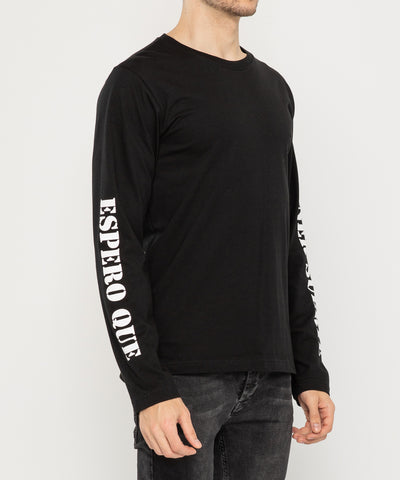 black lettering loose fit long sleeve T shirts