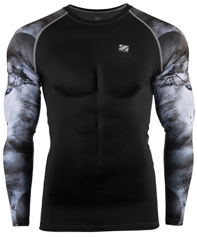 wolves design compression fit rashguard 