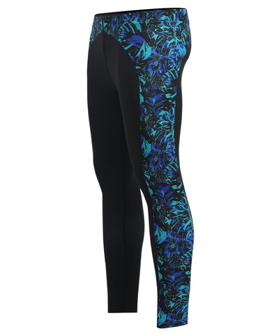 blue leaf pattern compression leggings