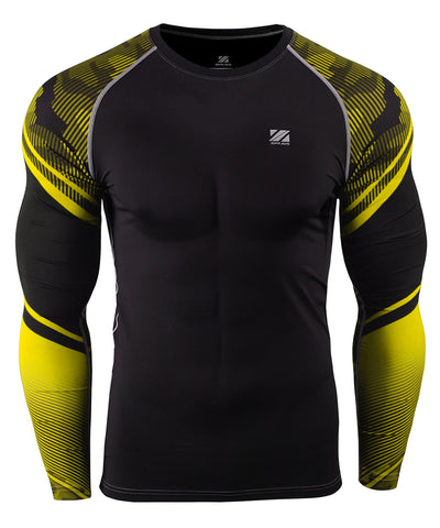 yellow camo pattern compression rash guard