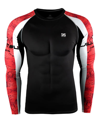 red&white line design compression long sleeve
