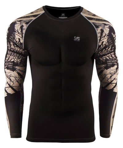 brown camo pattern long sleeve rashguard 