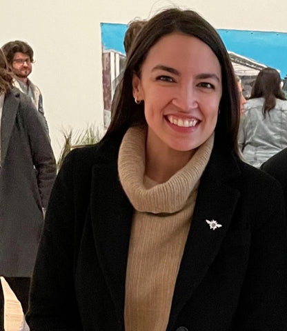 AOC wearing the Sterling Silver Bee Pin by Michele Benjamin at Whitney Museum of American Art