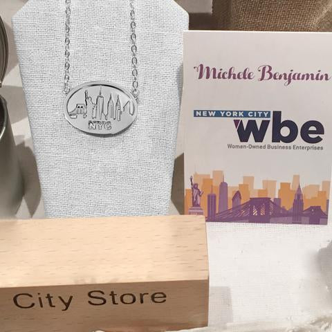 Michele Benjamin Commission of "NYC Skyline" Necklaces - featured in New York CityStore, 1 Centre Street, NYC Municipal Bldg. Downtown Manhattan.