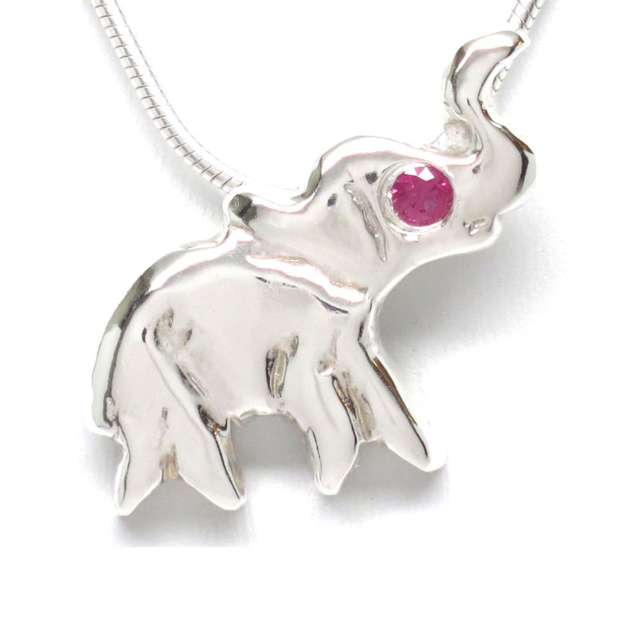 Sterling Silver Ruby Elephant Dainty Necklace [Lab Grown], 16 in. L - Michele Benjamin - Jewelry Design Fine Jewelry Necklaces - Sterling Silver