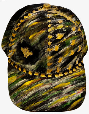 Gold Bee Embroidered, Original Hand Painted, Royal Blue Baseball Cap - One Size Fits All