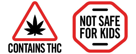 CONTAINS THC and NOT FOR KIDS labels of Maine and Massachusetts