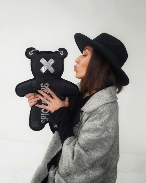 SPICYBEARS CREATOR, Tasha Mika with a crossbody bear bag