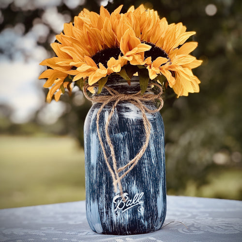 Mason jar fall tiered tray decor with sunflowers l Small sunflower cen –  The Little Rustic Farm