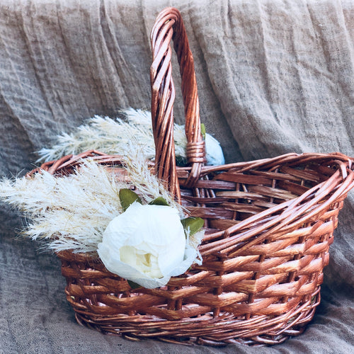 Boho flower girl basket pampas grass Willow basket for flower