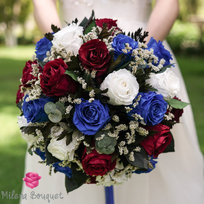 Navy Blue and Burgundy Wedding Bouquet Preserved Large