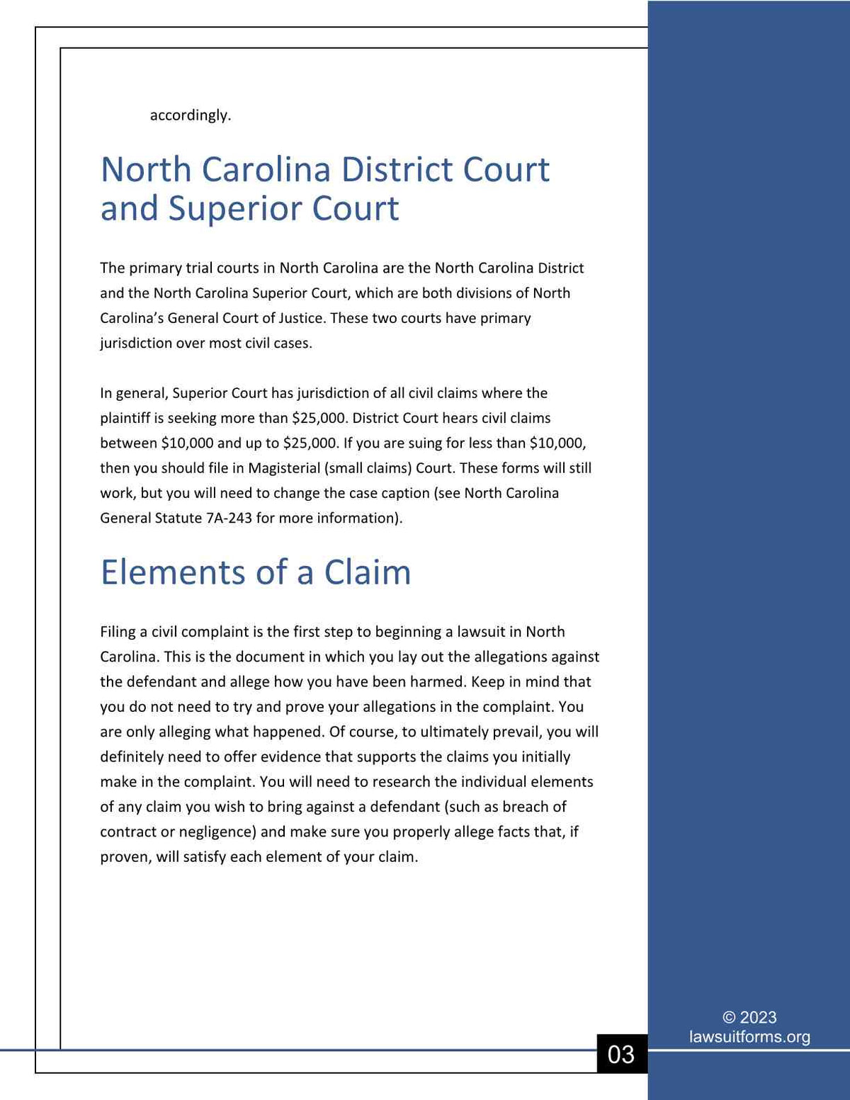 How to file a lawsuit in North Carolina