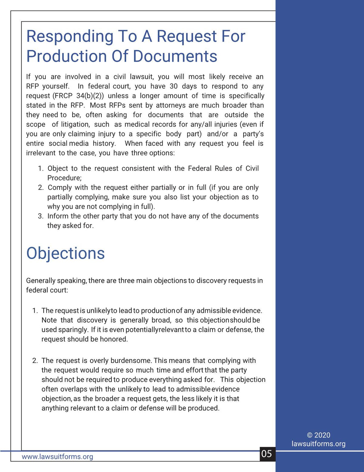 Request for Production of Documents In Federal Court