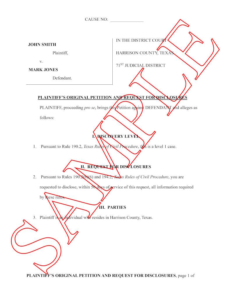 Texas civil petition form