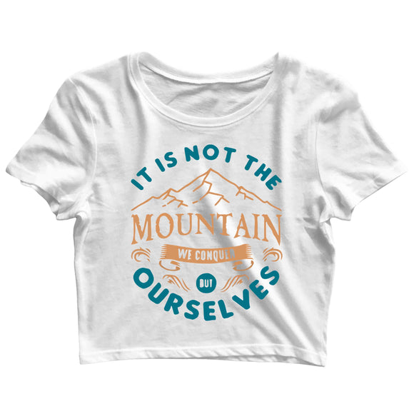 White Wanderlust Biker It's Not the Mountain We Conquer Travel Casual Graphic Printed T-Shirt for Men