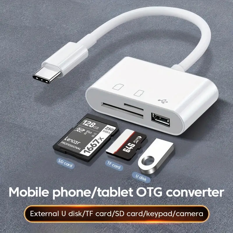 3-in-1 USB-C Card Reader, OTG SD/TF Memory Converter for iPad Pro, MacBook & Other Devices